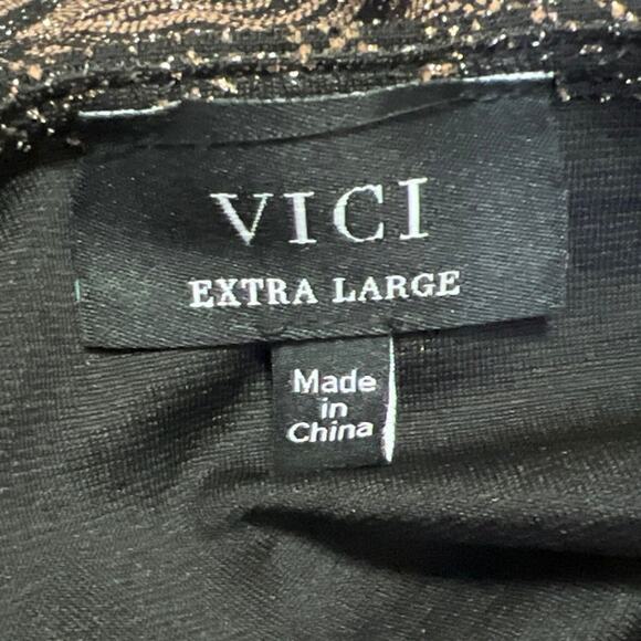 VICI Black Bronze Metallic Glitters Faux Wrap Long Sleeve Blouse Top Bodysuit XL - Picture 4 of 5